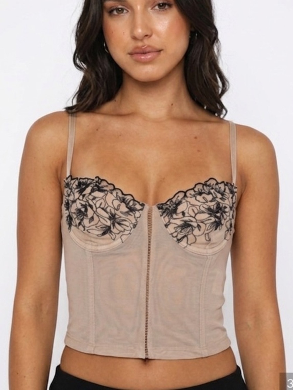 White Fox Corset Top XS Nude Mesh Lace Bustier Y2K Going Out